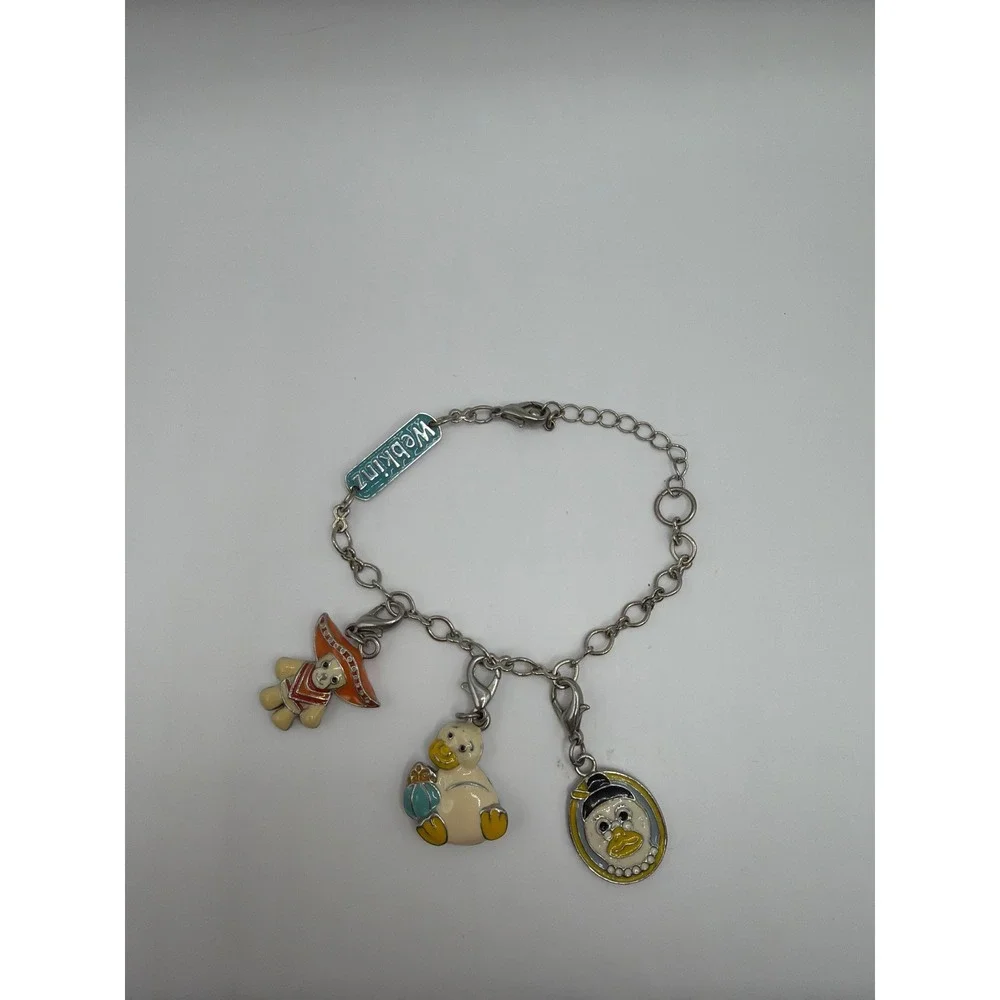 Webkinz Charm Bracelet Kids Silver Enamel Chihuahua Poncho Ms Birdy Duckling